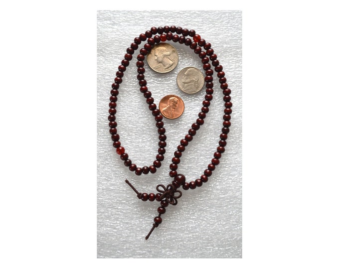 108 Red Sandalwood Mala Beads Necklace - Energized Karma Nirvana Meditation 6 mm Prayer Beads For Awakening Chakra Kundalini