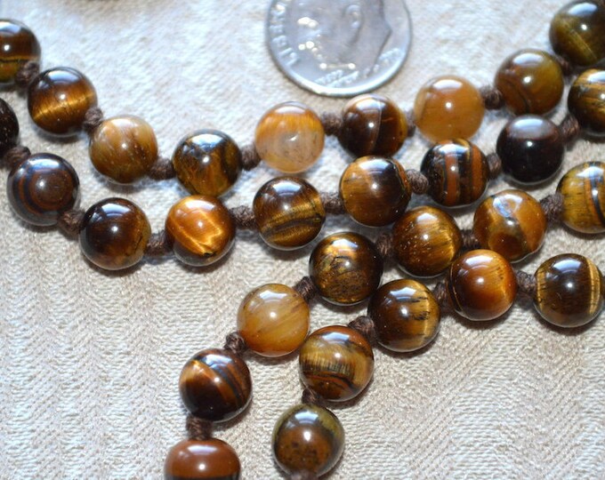 Men's Protection Mala Necklace BigTiger Eye Pendant Beads Necklace Tiger's Eye Beaded Adjustable Long Necklace Gift For Men