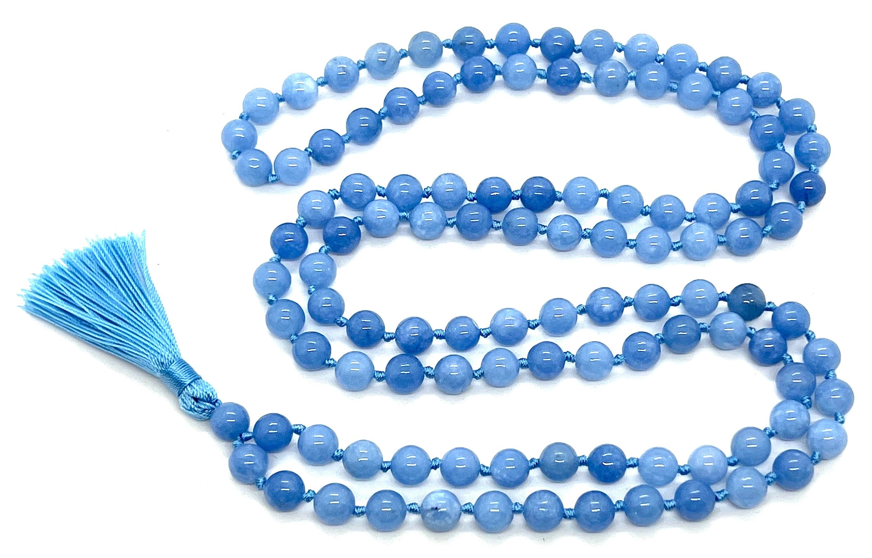 BLUE JADE 108 Beads Healing Mala Necklace 7 Chakra Tassel