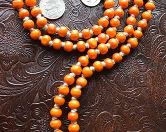 108 Tulsi Holy Basil Orange Hand Knotted Mala Beads Necklace - Karma Nirvana Meditation 8 mm Prayer Bead For Awakening Chakra Kundalini