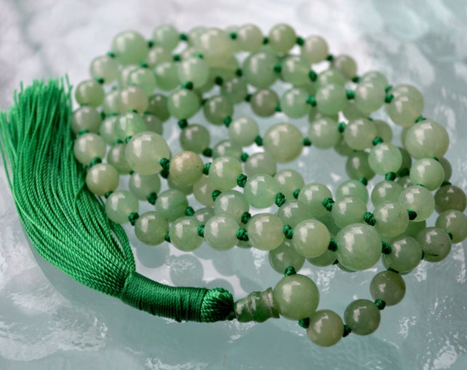 AAA Natural Green Aventurine Mala Necklace, 108 Mala Beads, Mala Necklace, Mala, Meditation Beads, Mala Beads, Mala Prayer Beads, Knotted
