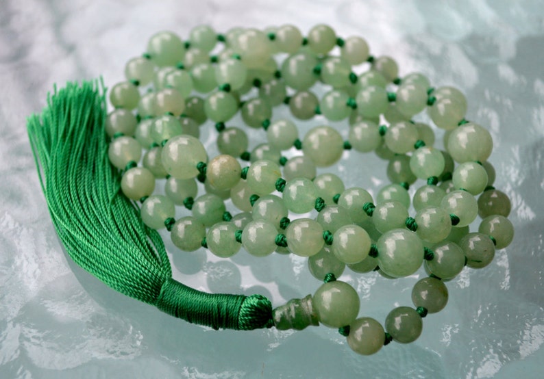 AAA Natural Green Aventurine Mala Necklace, 108 Mala Beads, Mala Necklace, Mala, Meditation Beads, Mala Beads, Mala Prayer Beads, Knotted image 1