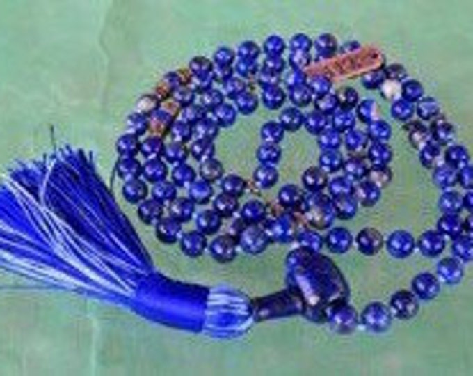 Lapis Lazuli Mala Necklace, Buddhist Prayer Beads - Natural 8mm AAAAA grade