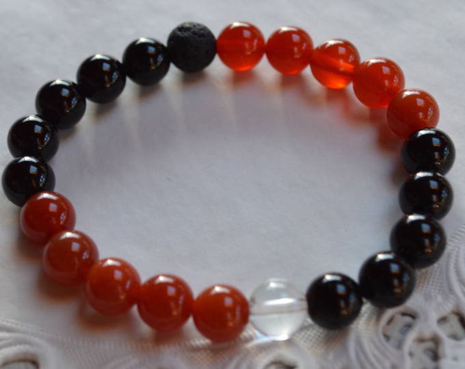 Harvard Black Onyx Carnelian Wrist Mala Beads Healing Bracelet Root Chakra Mala Beads, Lokai Style Harvard Bracelet, Black and Red Bracelet