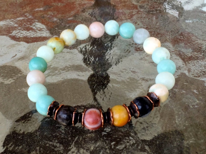 Christmas Sale Sky Blue Bracelet Amazonite Wrist Mala Beads Bracelet Sky Blue Gifts Sea Blue Br Bracelet Gift Idea Amazonite Jewelry