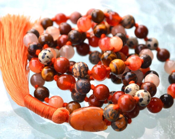 108 Sacral Chakra Mala, Awakening Sacral Chakra Jewelry, Sense of Belonging, Sexual Energy, Imagination & Creativity, Intimacy, Self wor