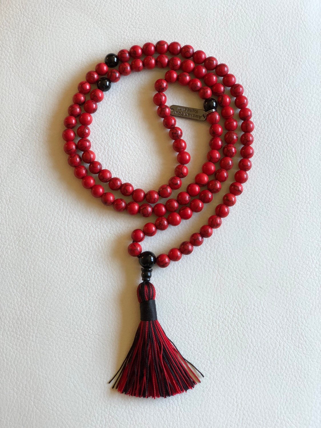 Red Howlite mala necklace Black Onyx mala beads gemstone mala | Etsy