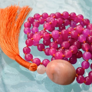 108 Pink Jade Prayer Beads Hand Knotted Mala Beads Necklace Etsy