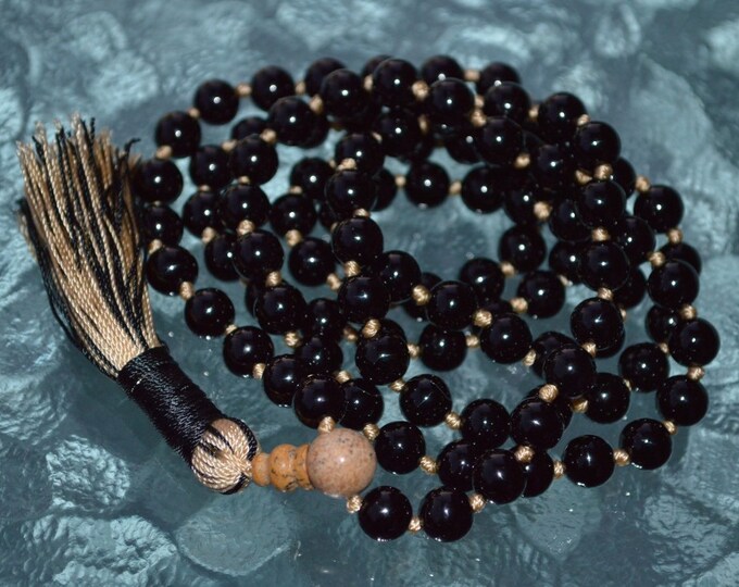 Black Tourmaline Knotted Mala Necklace - deflecting radiation energy,repel and protect from negative energy and changes into positive energy