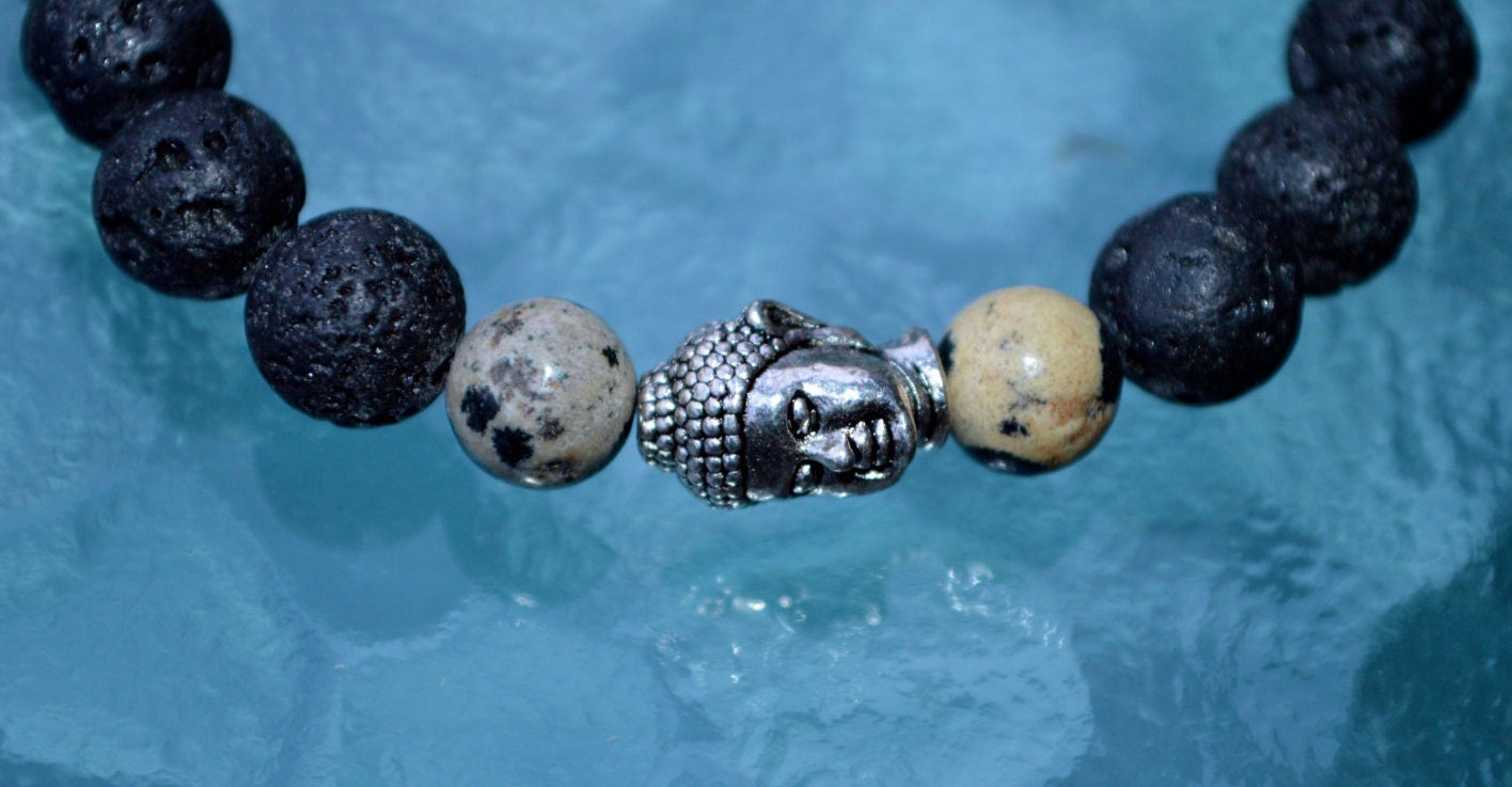 lava beads bracelet with buddha in bronce material: lava, nickelfree metal  * Jewelry Shop