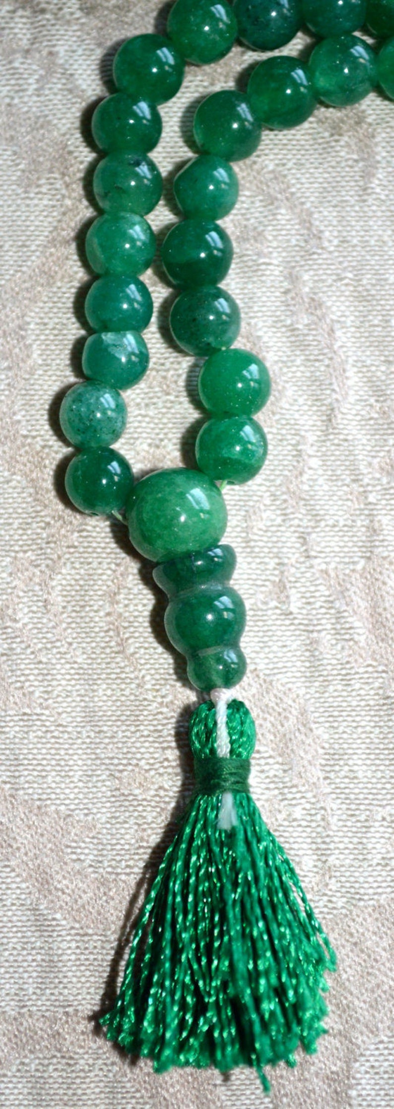 Green Jade Handmade 108 Mala Beads Necklace Manifestation, Unique Creative Expression, Energized for Karma, Yoga, Nirvana Meditation image 2