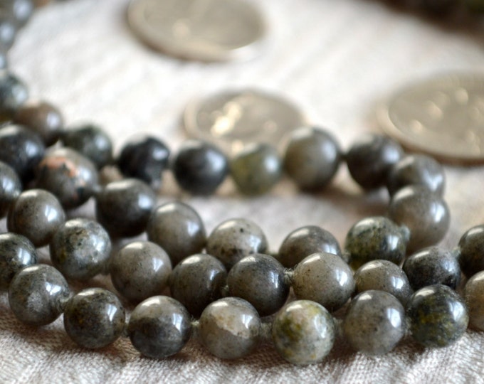 6-7mm Labradorite Prayer Beads Hand Knotted Japa Mala Necklace - Karma Nirvana Meditation Awakening Chakra Kundalini Rosary 108+1 Beads