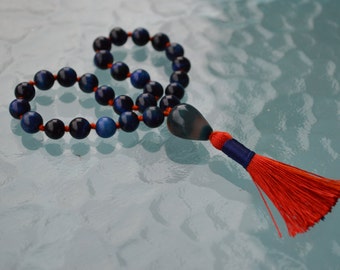 Protective knotted Rare Hawks Eye/Blue Tiger Eye Quarter mala Pocket mala - Solar Plexus & Third Eye Chakra, Integrity, Willpower, Intut