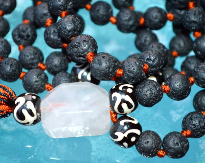 108 Mala Black Lava Stone Meditation Necklace. Beautiful Black Lava Stones. Japa Mala. Prayer beads. OM Mala Necklace