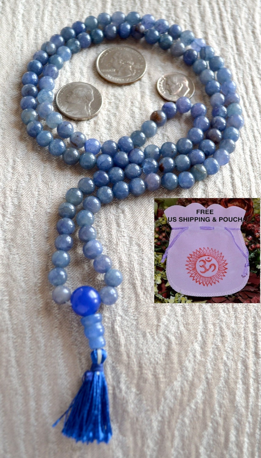 Blue Aventurine 8 MM Beads Mala - Tibetan Buddhist Prayer Karma Bead 108  1-Energized Premium Rosary-For Chakras Kundalini Nirvana Meditation