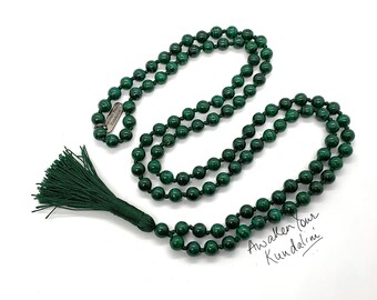 HEART CHAKRA AAA Knotted Malachite Mala Beads Necklace Jewelry birthstone necklace Natural Malachite Statement pendant long boho chakra mens