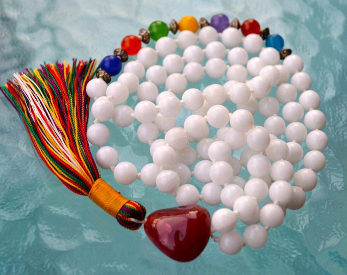 Chakra mala necklace, Chakra necklace, 108 mala beads, Yoga necklace, Tassel necklace, Japa mala, Prayer beads, Healing stones, Knotted mala