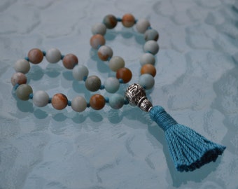 Amazonite, Mini Mala, 27 Bead Pocket Mala, Meditation, Japa, Yoga Prayer Beads, Turquoise, Silver, Energize, Root Chakra, LoveChristmas