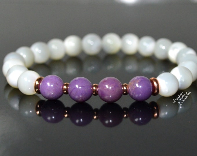 Mother of Pearl bracelet - beaded bracelet -Phosphosiderite bracelet - multicolored rainbow bracelet - gemstone braceletChristmas