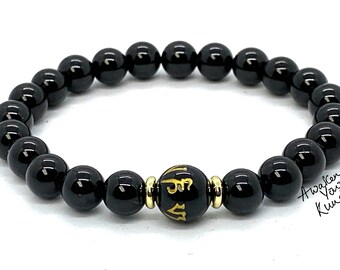 Black Obsidian Bracelet Om Mani Padme Hum Meditation Bracelet Yoga Mala Chakra Natural Gemstone Beaded Stretch Bracelet Protection Bracelet