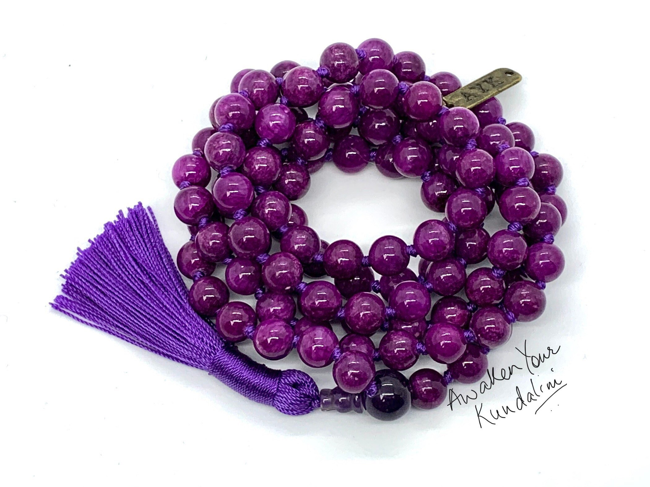 Mala Bead Necklace 108 Prayer Bead Necklace Purple Jade Etsy