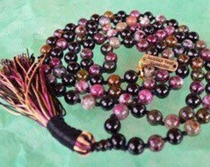 108 Genuine Watermelon Tourmaline, Genuine 8 mm Tourmaline Mala, Watermelon Tourmaline Jewellery, Pink Tourmaline Jewelry, Rubellite Tourmal