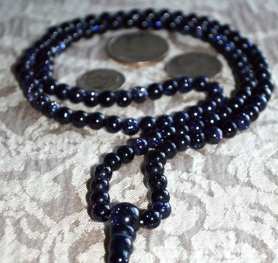 Blue Goldstone Sandstone Blue Prayer Beads Mala Beads Necklace Tranquility  and Healing Rosary 