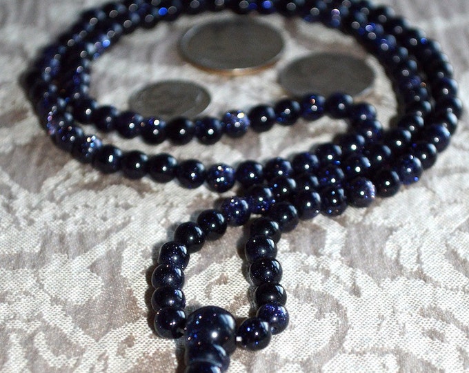 Blue Goldstone Sandstone Blue Prayer Beads Mala Beads Necklace - Tranquility and Healing Rosary