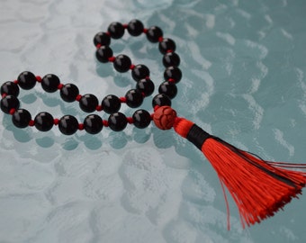 27+1 Root Chakra Cinnabar Onyx Knotted quarter mala -Business Protection Calming Sexual Tensions Marital Disputes Devotion Strong Saturn