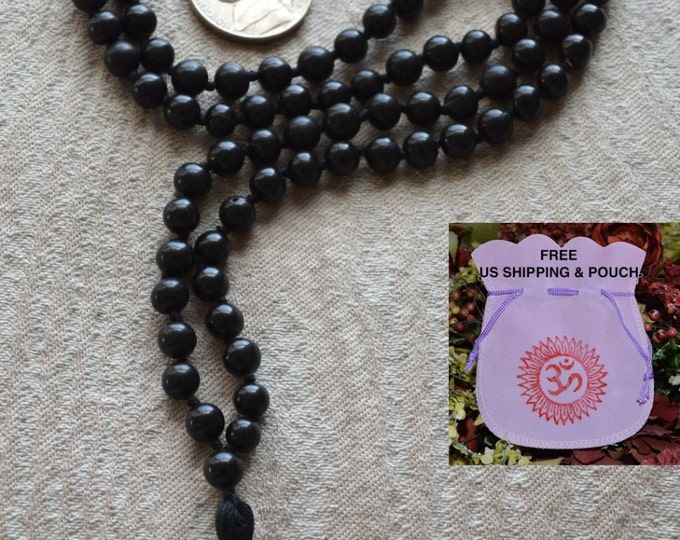 A NEW BEGINNING Buddhist Mala Necklace Matte Natural Black Onyx Mala Beads 108 • Ethically-Sourced Gemstone Artisan Buddha Mala Necklace
