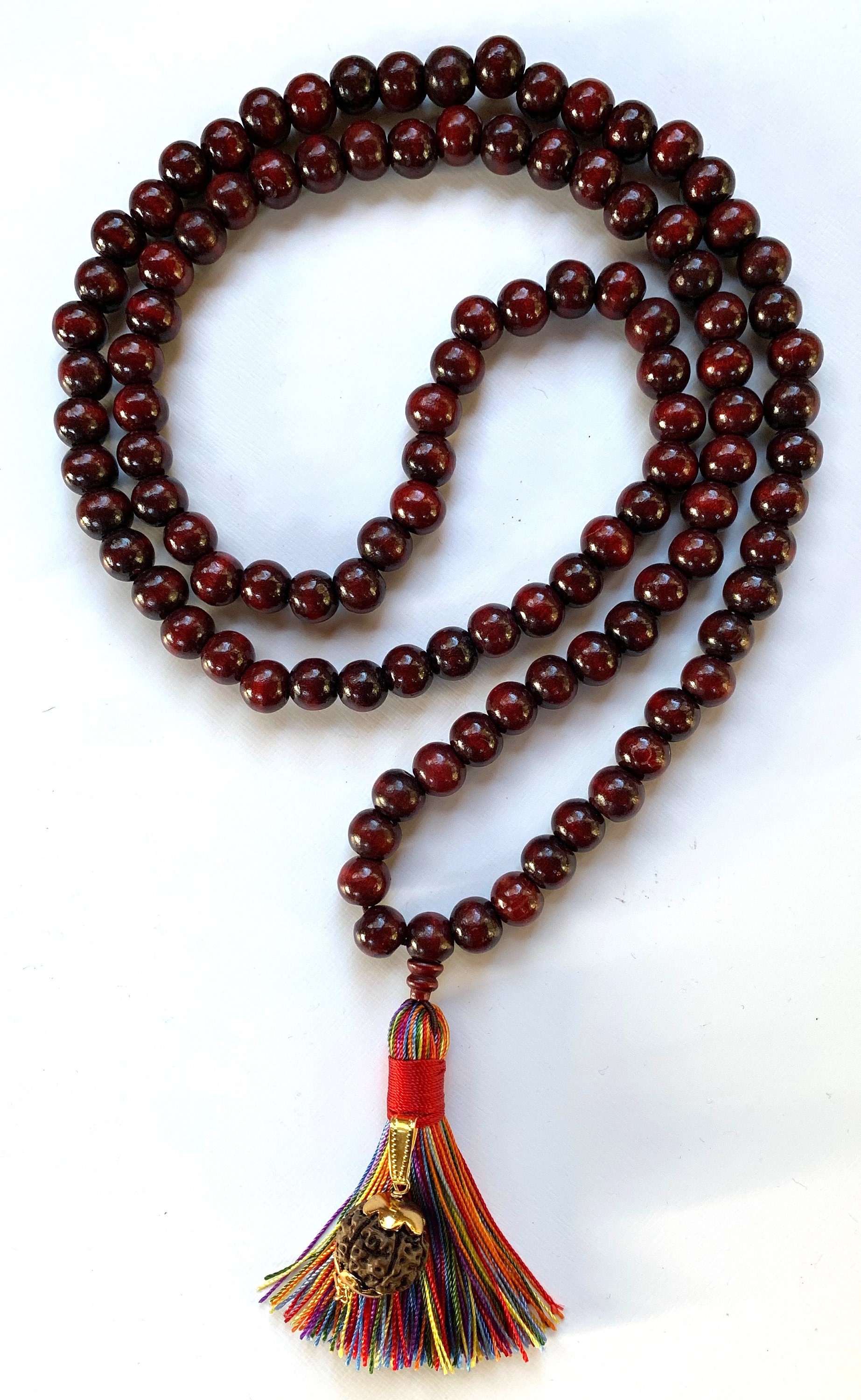 108 Beads Rosewood Mala Beads Necklace with 5 Mukhi Rudraksha Pendant ...