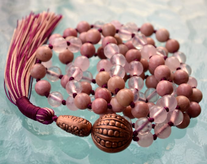 Rose quartz mala necklace 108 Healing crystals and stones Rhodonite necklace Yoga mala beads Rose quartz necklace Heart chakra crystal mala