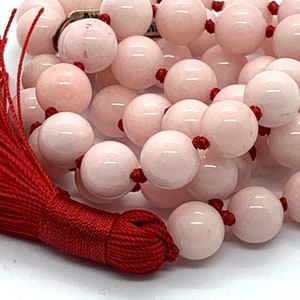 Pink Jade Hand Knotted 541 Mala Beads Necklace Energized Karma Nirvana Meditation 10 mm Prayer Beads For Awakening Chakra Kundalini image 2