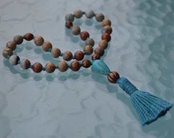 Aqua Terra Pocket Mala, 27 Bead Mala, Yoga Gifts, Crystal Healing-Semi-Precious Stones