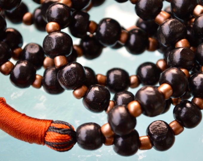 Black Wooden Beads Handmade Mala Necklace - Blessed Karma Nirvana Meditation 8mm Prayer Bead For Awakening Chakra KundaliniChristmas