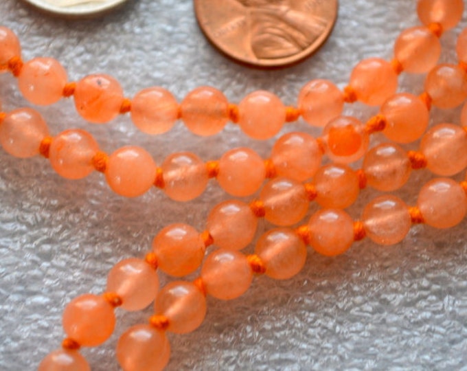 108 Beads Healing Mala Necklace, 7 Chakra Orange Jade Tassel Necklace, Meditation Spiritual Protection,Natural Stone Mala Prayer Beads