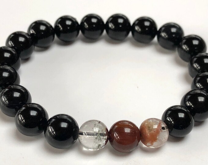 Super Seven and  Black Tourmaline stack bracelet || Negative Energy Protection || EMF Protection || 8 mm || 10 mm Black Tourmaline Bracelet