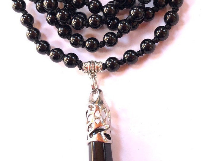 108 Genuine Black Jade Hand Knotted Prayer Japa Karma  Mala Necklace -Energized Nirvana Meditation Rosary For Awakening Chakras Kundalini