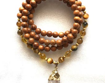 Solar Plexus Chakra Healing Mala , Awakening Solar Plexus  Chakra Jewelry, 108 Wrap Mala Beads, 108 Wooden Wrap Mala Beads Necklace, Citrine