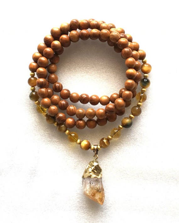 Solar Plexus Chakra Healing Mala , Awakening Solar Plexus  Chakra Jewelry, 108 Wrap Mala Beads, 108 Wooden Wrap Mala Beads Necklace, Citrine