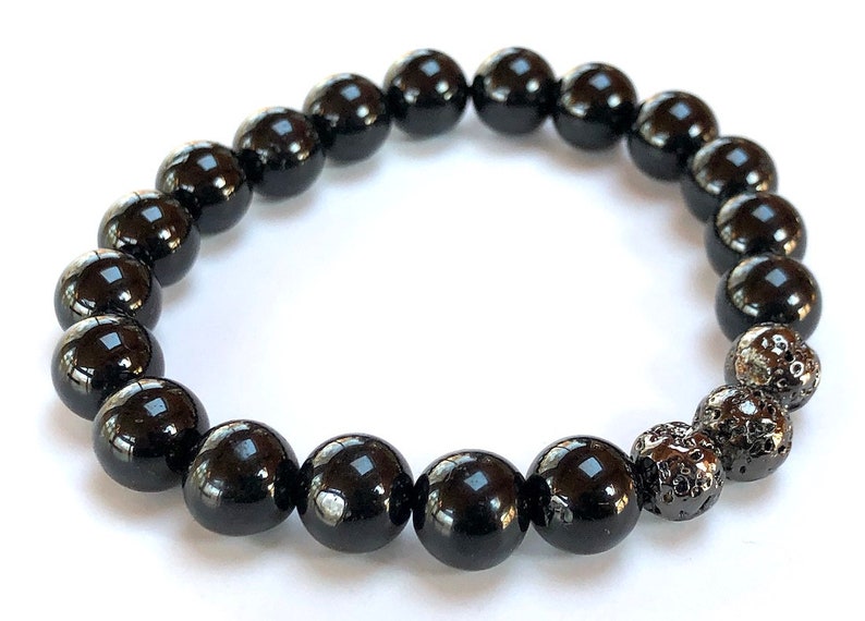 Nickel Coated Basalt Lava /& Tourmaline Bracelet Protects from Negative Energy Black Tourmaline Bracelet Empath Protection EMF