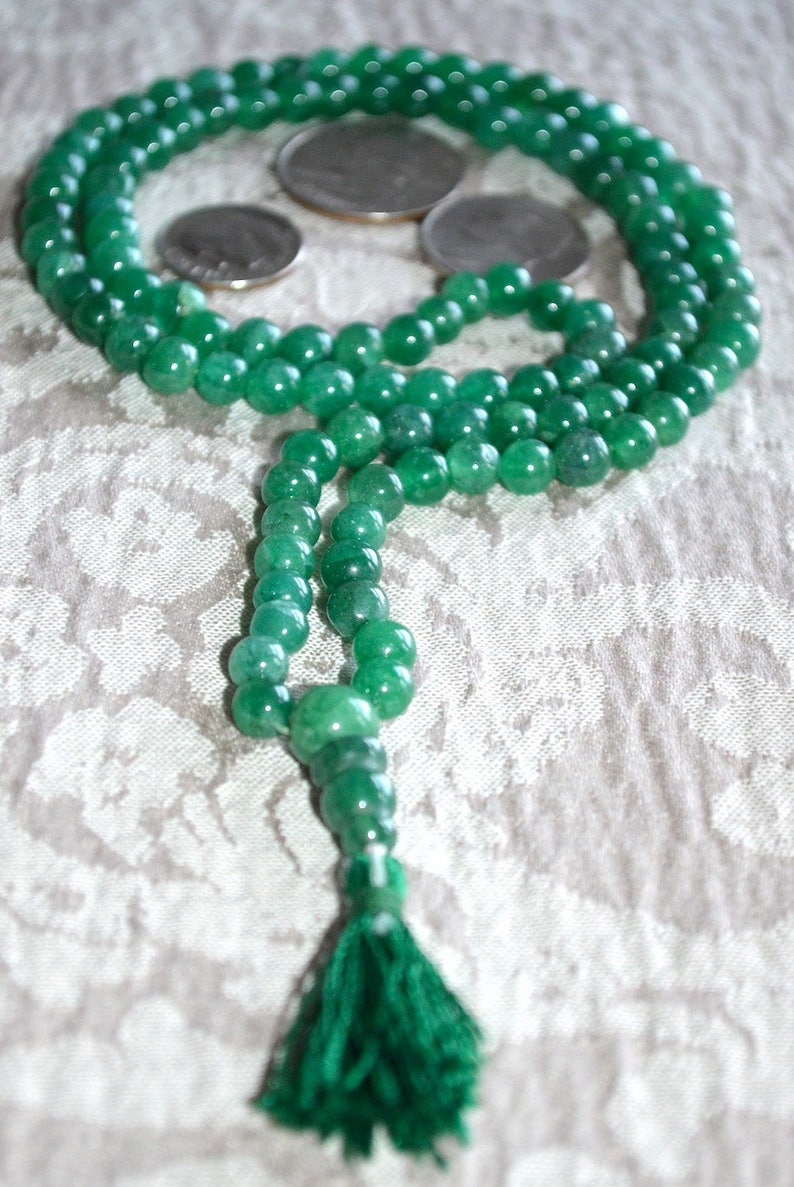 Green Jade Handmade 108 Mala Beads Necklace Manifestation, Unique Creative Expression, Energized for Karma, Yoga, Nirvana Meditation image 4