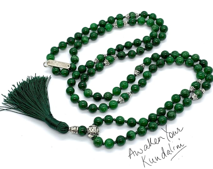 108 Green Jade Nephrite Mala Beads Necklace, Energized & Blessed Natural Genuine Green Jade Prayer Beads, Nephrite healing crystal love mala