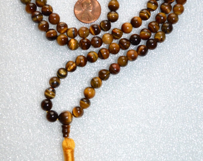 108 Mala Beads Brown Tiger Eye Handmade Prayer Beads Gemstone Yoga Jewelry Japa Mala Necklace - For Healing Root Chakra