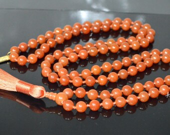 108 Beads Mala Prayer Necklace Bracelet-Orange Aventurine Healing Stone Balance Calming Meditation Bracelet-Anxiety Relief Inner Peace