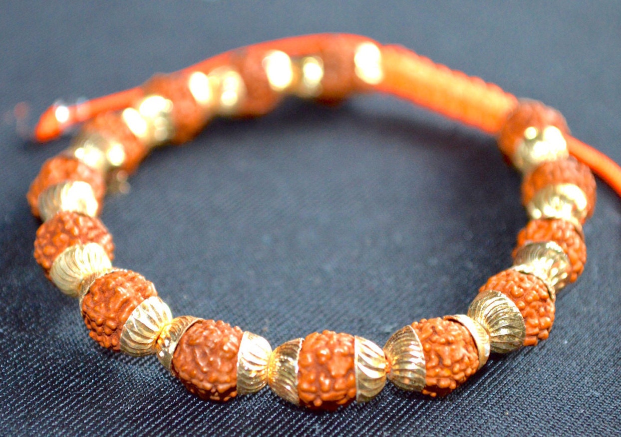 Rudraksh beads Rudraksha bracelet 6 mm w/ golden caps, hand knotted ...