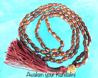 108 Tulsi Holy Basil Hand made Mala Beads Necklace - Karma, Nirvana, Meditation, 8mm Prayer Beads, For Awakening Chakra Kundalini