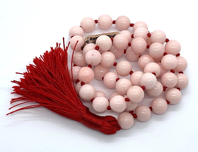 Pink Jade Hand Knotted 541 Mala Beads Necklace Energized Karma Nirvana Meditation 10 mm Prayer Beads For Awakening Chakra Kundalini image 1