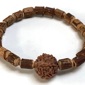 Genuine Natural Raw Holy Basil Tulsi & 7 mukhi Rudraksha Mala beads bracelet || Cylindrical Tulsi Mala Bracelet  || Holy Tulsi Basil Mala