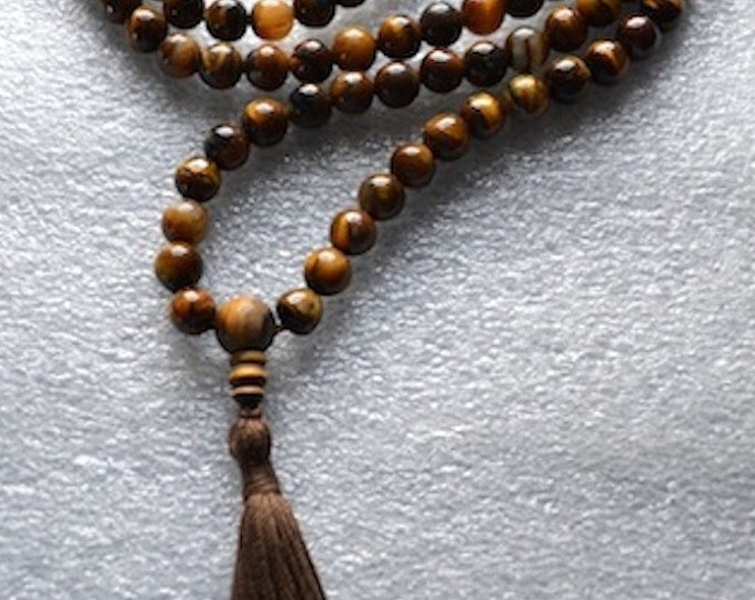 Budhist Tiger Eye 108 Mala Beads Handmade Necklace -Blessed & Energized Karma Nirvana Meditation Prayer Beads For Awakening Chakra Yoga